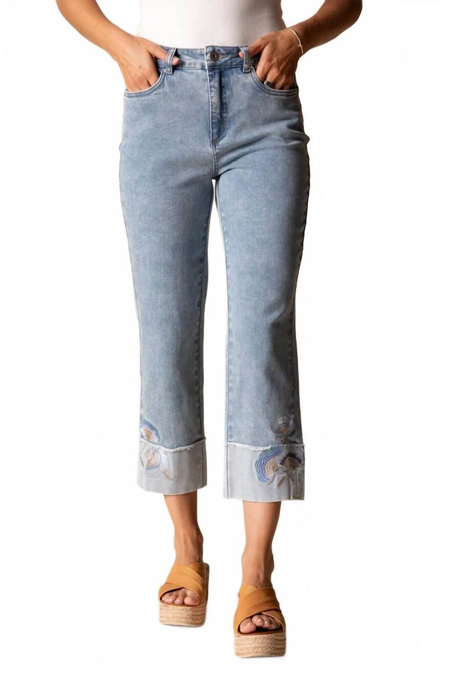 NEW HABITAT embroidered cuff easy jean in light denim